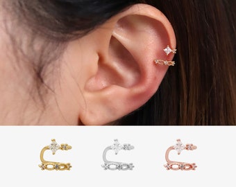 Crystal lace cuff cubic zirconia nonpierced earrings jewellery earstack dainty delicate earcuff 18k gold plated silver rose gold plated