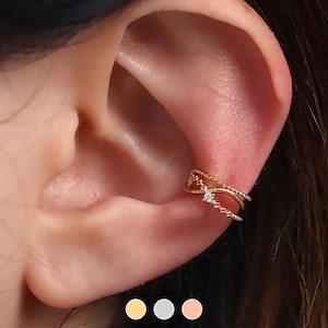 Triple Twist Cuff Earcuff Earstack Cubic zirconia crystal dainty delicate unique nonpierced earrings 18k gold plated silver rose gold plated