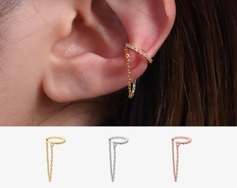 Sparkle Chain Drop Ear Cuff Earstack Earwrap aretes no perforados joyería boda delicada delicada plata chapada en oro rosa de 18k