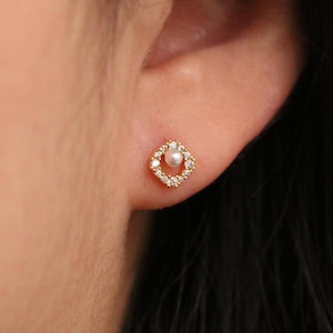 Cubic Zirconia Pearl Earrings: Sterling Silver Bridal Earrings