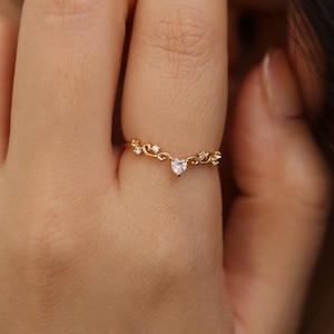Dainty Heart Ring: 18k Gold Plated Promise Ring with White Topaz