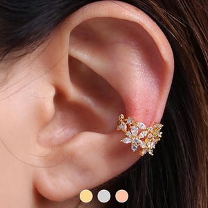 Blume Sparkle Ohrmanschette Hochzeit Earwrap Earstack Ohrmanschette Zierlich Einzigartige Schmuck Schmuck Schmuck 18k vergoldet Silber rosé vergoldet