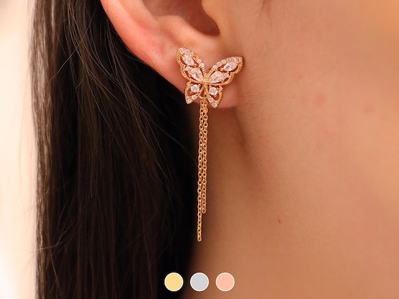 Orecchini a bottone a farfalla in oro: cristallo Swarovski, argento sterling - Italia