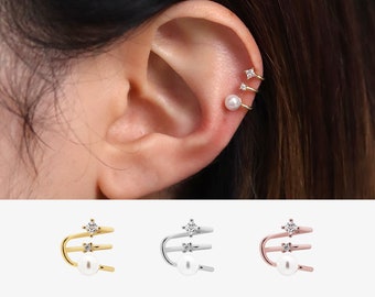 Triple Points Cuff Pearl Earwrap Earcuff nonpierced earrings jewellery dainty delicate unique ear cuff18k gold plated silver rosegold plated