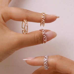 Dainty Cubic Zirconia Ring: Adjustable Gold & Rose Gold Plated