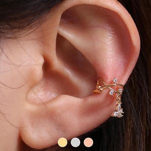 Vine With Butterfly Ear Cuff Dangled earstack earwrap nonpierced earrings wedding jewellery dainty 18k gold plated silver rose gold plated