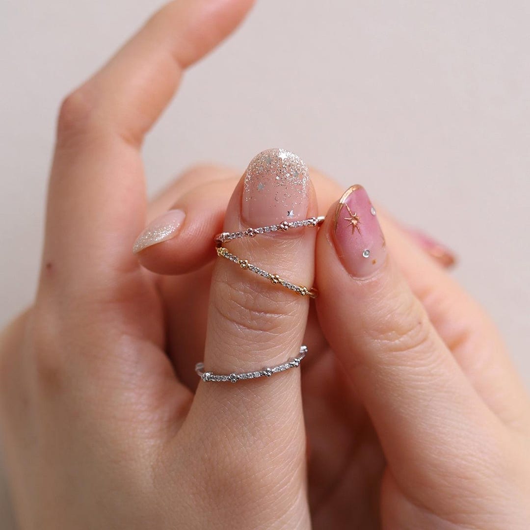 Dainty Cubic Zirconia Band Ring: 18k Gold Plated Stacking Ring - Etsy UK