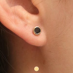 14k solid gold onyx stud earrings, 4mm black onyx earrings, semi precious gemstone birthstone stud earrings, everyday earrings, gift for her