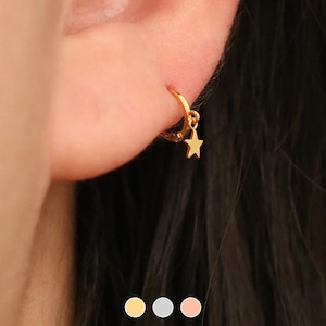 925 sterling silver Star Charm Huggie Earring teeny tiny mini dainty huggie hoop earrings jewellery 18k gold vermeil 18k rose gold vermeil