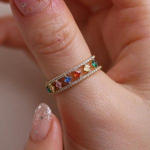 Rainbow Sparkle Ring,Statement Ring, Stacking Ring, Dainty Ring, Gift for Her, Free Size Ring, Adjustable Rings, Gemstone Ring
