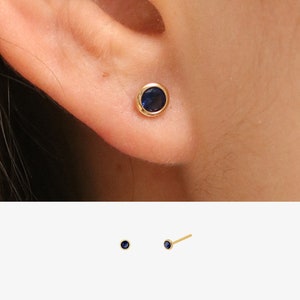 14k solid gold sapphire stud earrings, 4mm sapphire, simple, semi precious gemstone birthstone stud earrings,daily earrings, gift for her