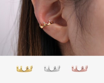 Crown ear cuff Cubic zirconia Earstack Earwrap nonpierced earrings jewellery wedding unique dainty 18k gold plated silver rose gold plated