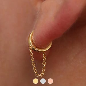 925 sterling silver Chain drop huggie hoop earrings 18k gold vermeil 18k rose gold vermeil unique chain drop huggie hoop earrings