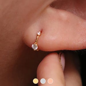 925 sterling silver Double White Topaz Huggie signature Earring 18k gold vermeil 18k rose gold vermeil