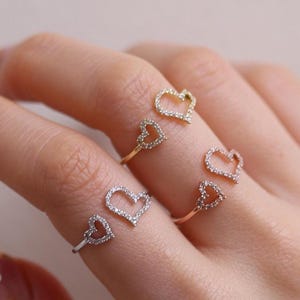 Double hearts ring, Statement Ring, Stacking Ring, Dainty Ring, Gift for Her, Free Size Ring, Adjustable Rings, Anniversary Gift, Cute Ring