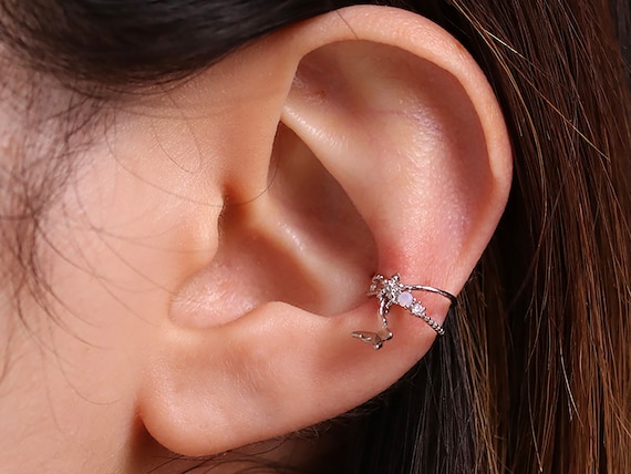 Boucles D'oreilles Papillon Anciennes - Pierre De Lune, Grenat, Perle, Plaqué Or, Occasion