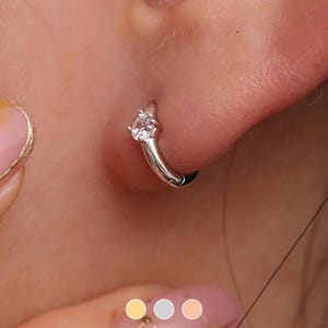 925 sterling silver white topaz single cubic huggie hoop earrings wedding White topaz 18k gold vermeil 18k rose gold vermeil