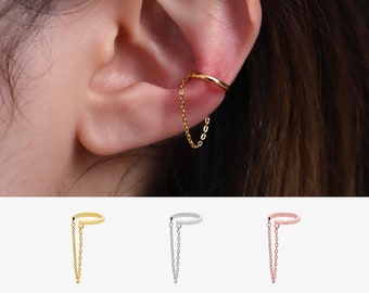 Simple Chain Drop Ear Cuff Earstack Earwrap aretes no perforados boda delicada y delicada única plata chapada en oro de 18k chapada en oro rosa