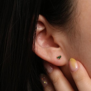Green Leaf CZ Sterling Silver Stud Earrings