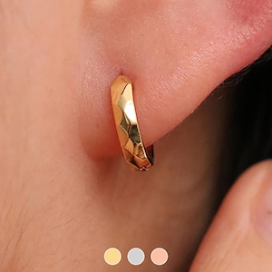 925 sterling silver Hammered huggie hoop dainty delicate wedding simple daily earrings 18k gold vermeil 18k rose gold vermeil