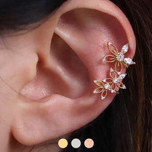 Flower Cubic Cluster Ear Cuff Wedding Earstack Conch nonpierced earrings jewellery dainty delicate 18k gold plated silver rose gold plated