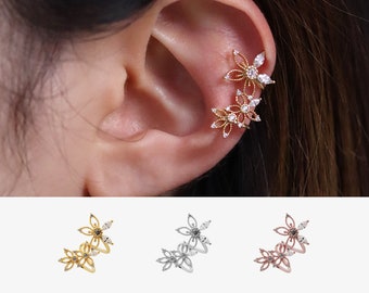 Flor Cubic Cluster Ear Cuff Wedding Earstack Conch pendientes no perforados joyería delicada delicada plata chapada en oro rosa de 18k