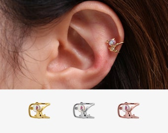 Teddy Bear Ear Cuff Earstack Earwrap pendientes no perforados joyería lindo delicado abrazando topacio ahumado plata chapada en oro de 18k chapado en oro rosa