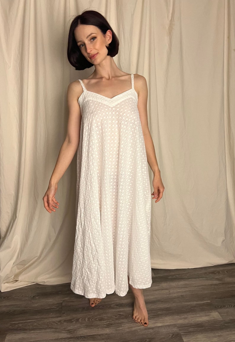 White Cotton Eyelet Nightgown Plus Size Available Etsy