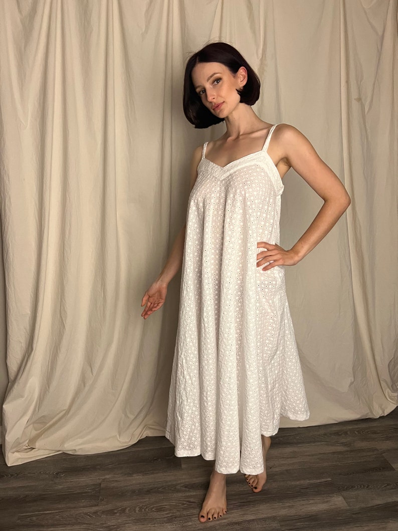 White Cotton Eyelet Nightgown Plus Size Available Etsy