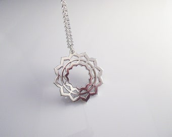 Heavy Mandala Sun, Sterling Silver Pendant Necklace