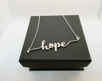 Hope Necklace, Sterling Silver Script Words Pendant