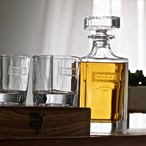 Best Gift for men in your life, this customer whiskey decanter set is a unique gift for him. Made with beautiful laser engraved glass, its the best gift for husband, gift for boyfriends or dad.