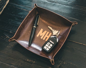 Personalized Leather Key Bowl - Catchall Tray - Perfect for Entryways, Nightstands and Desks