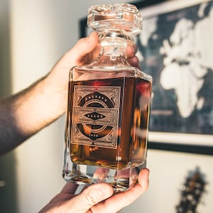 Best Gift for men in your life, this customer whiskey decanter set is a unique gift for him. Made with beautiful laser engraved glass, it's the best gift for husband, gift for boyfriends or dad.