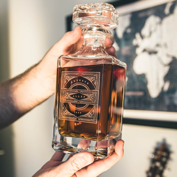 Barware For Him - Custom Gifts for Dad - Christmas Gift - Barware Set – Personalized Whiskey Decanter Set – Boyfriend Gift, Groomsmen Gifts