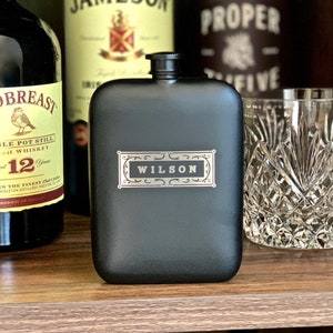 Groomsmen Gift – Personalized Hip Flask, Matte Black – Gifts for Him, Stainless Steel Funnel and ...