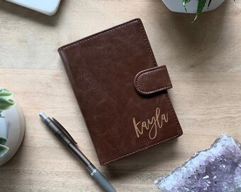 Personalized Pocket Journal Script- Vegan Leather Journal, The Perfect Women&#39;s Gift, Girlfriend Gift, or Bridesmaid Gift