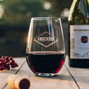 Stemless Wine Glasses (Set of 4) - Custom Wine Glasses, Engraved Glassware, Red Wine Glasses, Etched Wine Glasses, Housewarming Gift Ideas