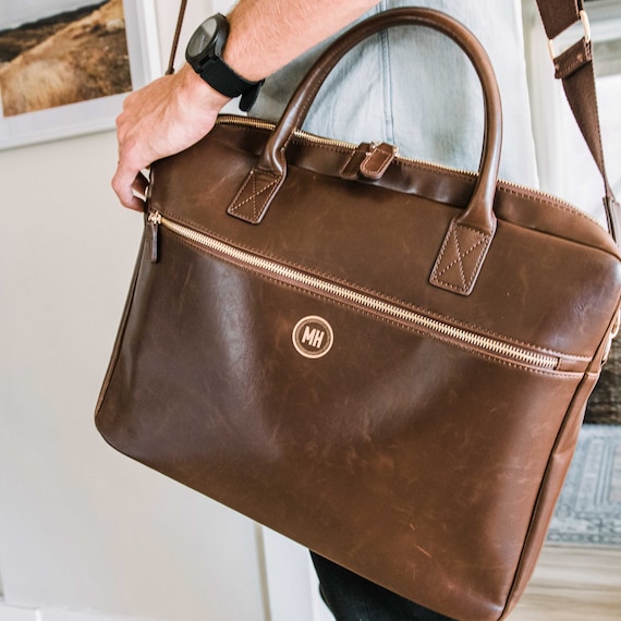 Mens leather laptop bag personalised hotsell