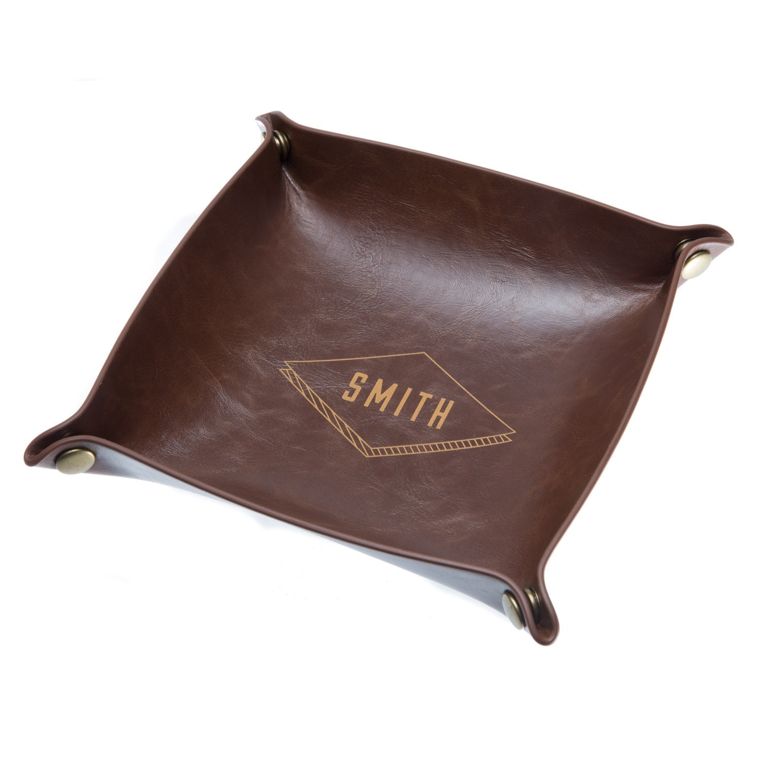 Beebeecraft PU Leather Reversible Catchall Tray - Blue/Brown Key Holder Bowl For Entryway, Desk, Nightstand - View #4