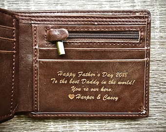 Fathers Day Gift - Personalized Men's Leather Wallet - The Perfect Gift for Dad, Boyfriend Gift, or Groomsmen Gift
