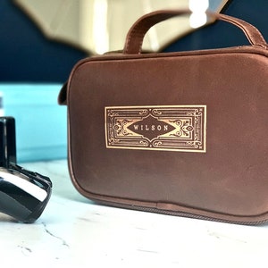 Custom Dopp Kit Personalized Toiletry Bag for Men, Gifts Ideas for Dad, Men's Toiletry Bag, Travel Toiletry Bag, Men's Leather Dopp Kit image 7