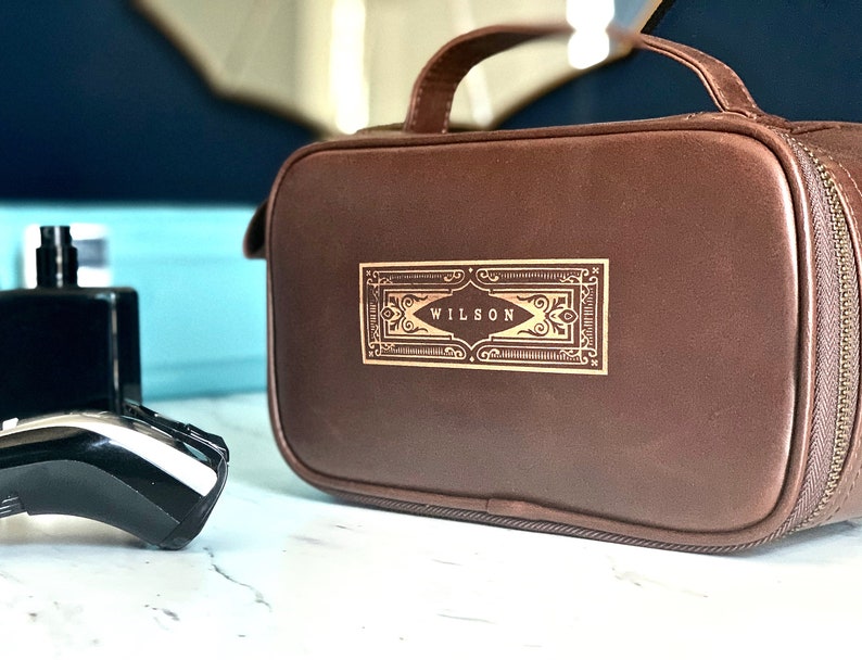 Custom Dopp Kit Personalized Toiletry Bag for Men, Gifts Ideas for Dad, Men's Toiletry Bag, Travel Toiletry Bag, Men's Leather Dopp Kit image 7