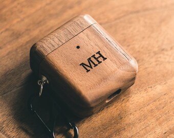 AirPods 1/2 Case - Walnut Wood - Custom Airpods Case, Monogrammed, Personalized Gift, Airpods Keychain Case