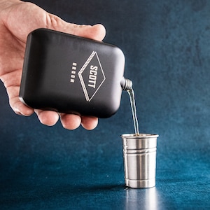 Groomsmen Gift – Personalized Hip Flask, Matte Black – Gifts for Him, Stainless Steel Funnel and ...