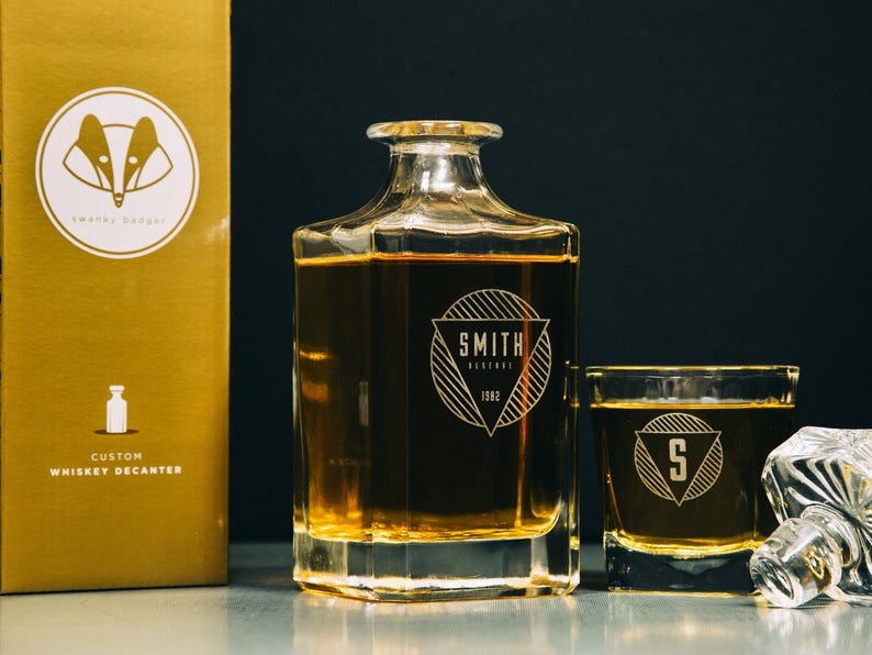 Custom Barware Set For Men - Personalized Gift for Him - Groomsmen Gift – Personalized Whiskey Decanter Set, Engraved, Great Christmas Gift