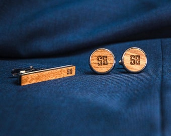 Boutons de manchette et barre de cravate en bois