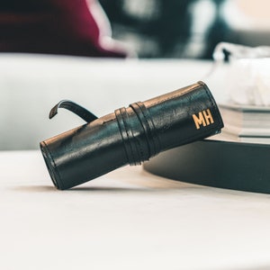 Customized Leather Tech Roll up - Perfect Gift for Groomsmen, Husband or Fiancé - Great Travel Accessory