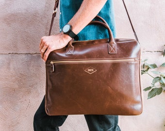 Leather Laptop Bag - Custom Laptop Bags, Laptop Sling Bag, Men's Leather Messenger Bag, Vegan Laptop Bags, Personalized Leather Laptop Bag