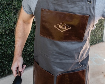 BBQ Apron - Diamond - Custom Grilling Apron, Gift for dad, Personalized Apron, Men's Work Apron, Gift Ideas for Men, Custom Kitchen Apron